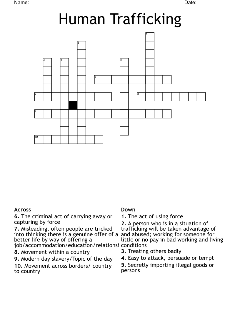 Human Trafficking Crossword