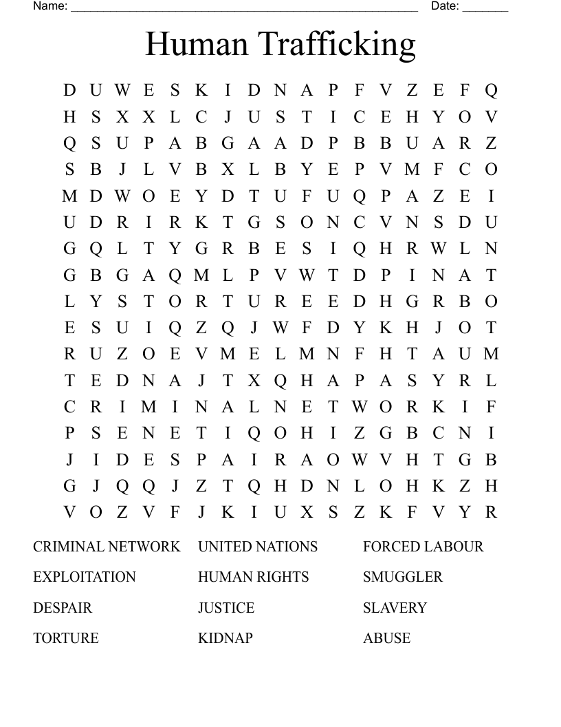 Human Trafficking Word Search