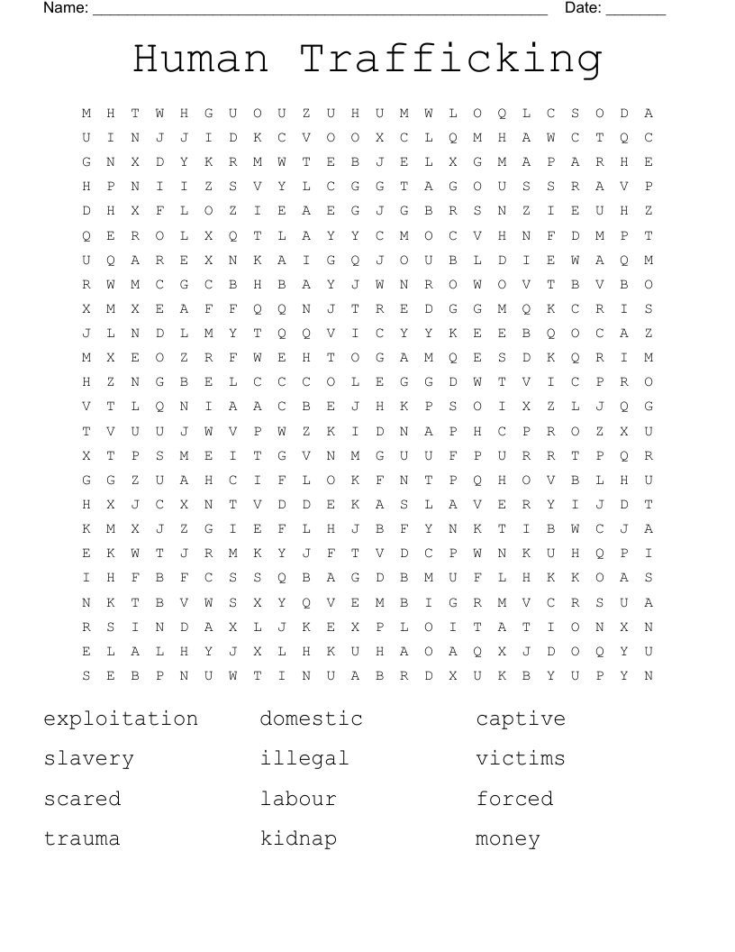 Human Trafficking Word Search