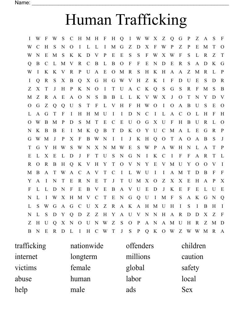 Human Trafficking Word Search