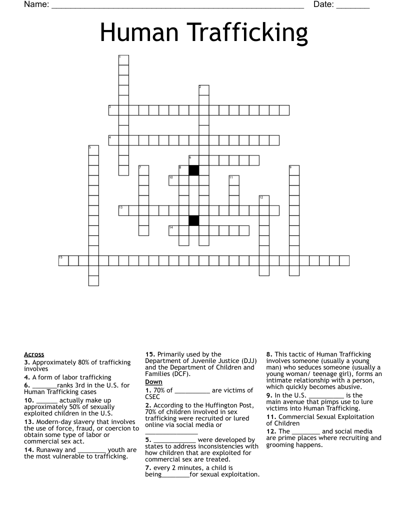 Human Trafficking Crossword