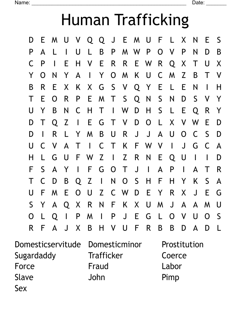 Human Trafficking Word Search