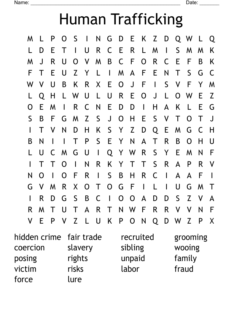 Human Trafficking Word Search