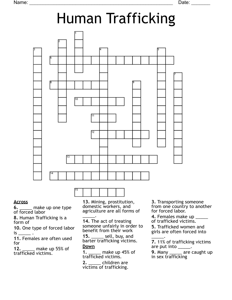 Human Trafficking Crossword