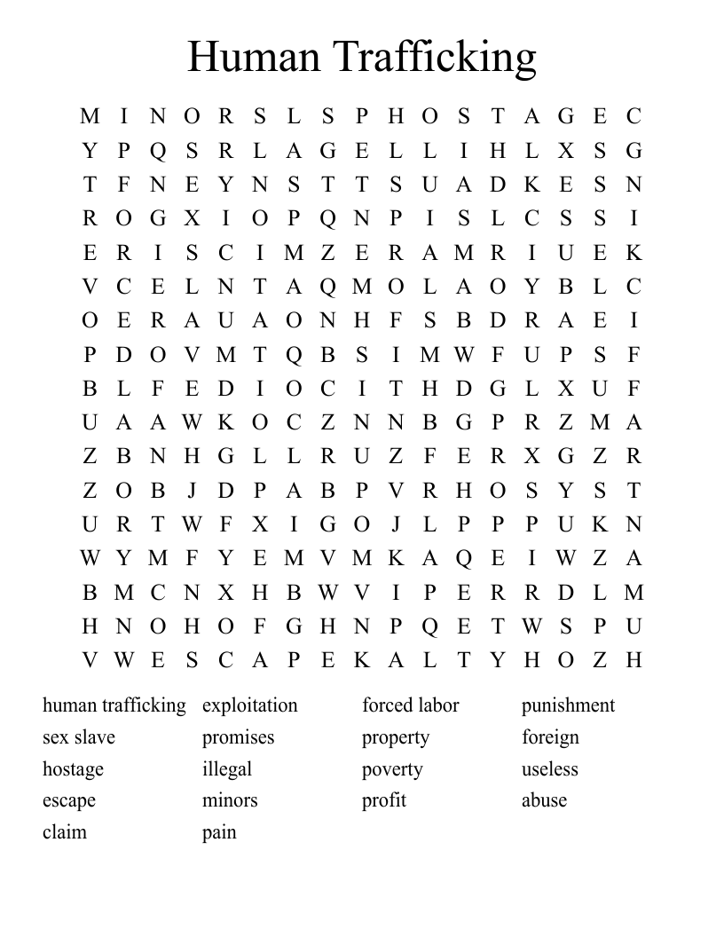 Human Trafficking Word Search