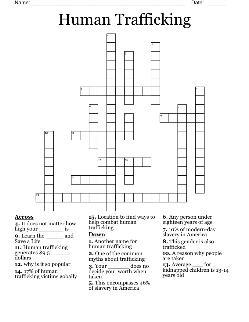 Human Trafficking Crossword