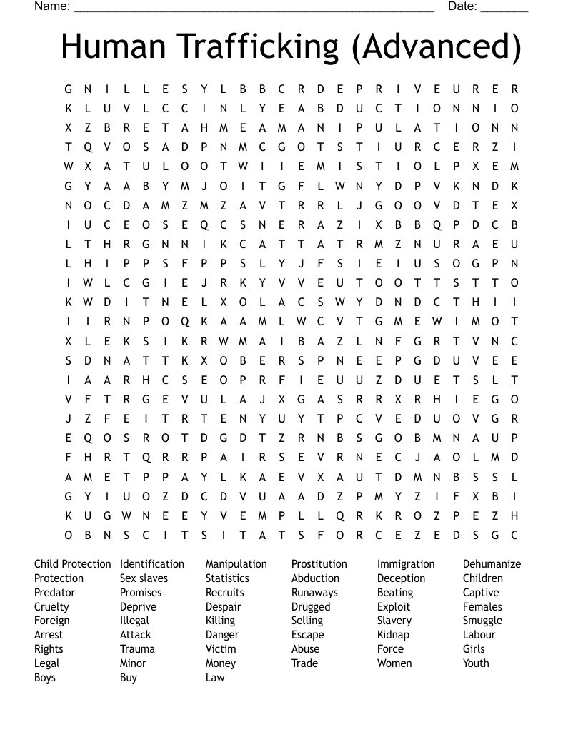 Human Trafficking (Advanced) Word Search