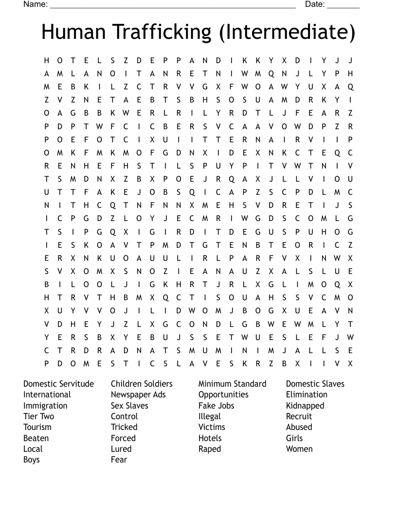 Human Trafficking (Intermediate) Word Search