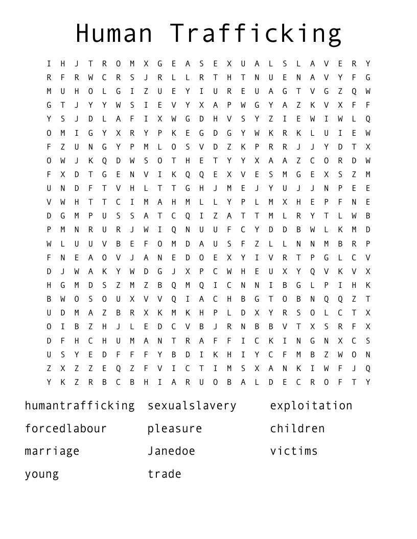 Human Trafficking  Word Search