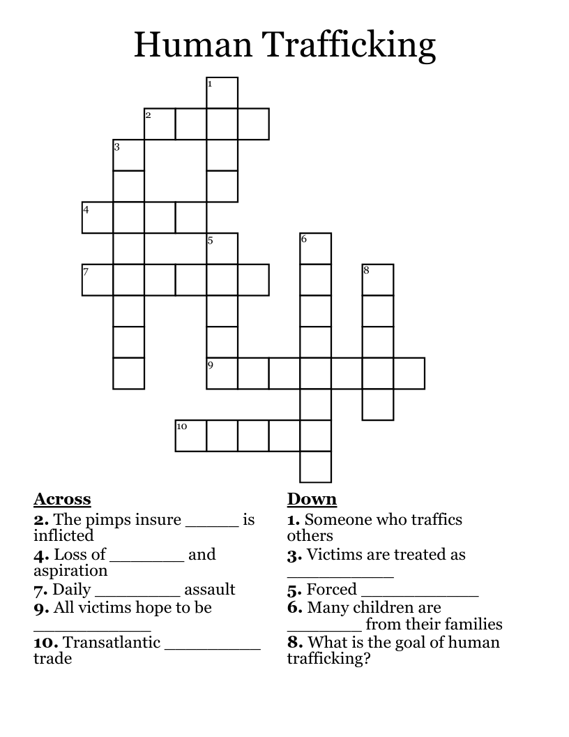 Human Trafficking  Crossword