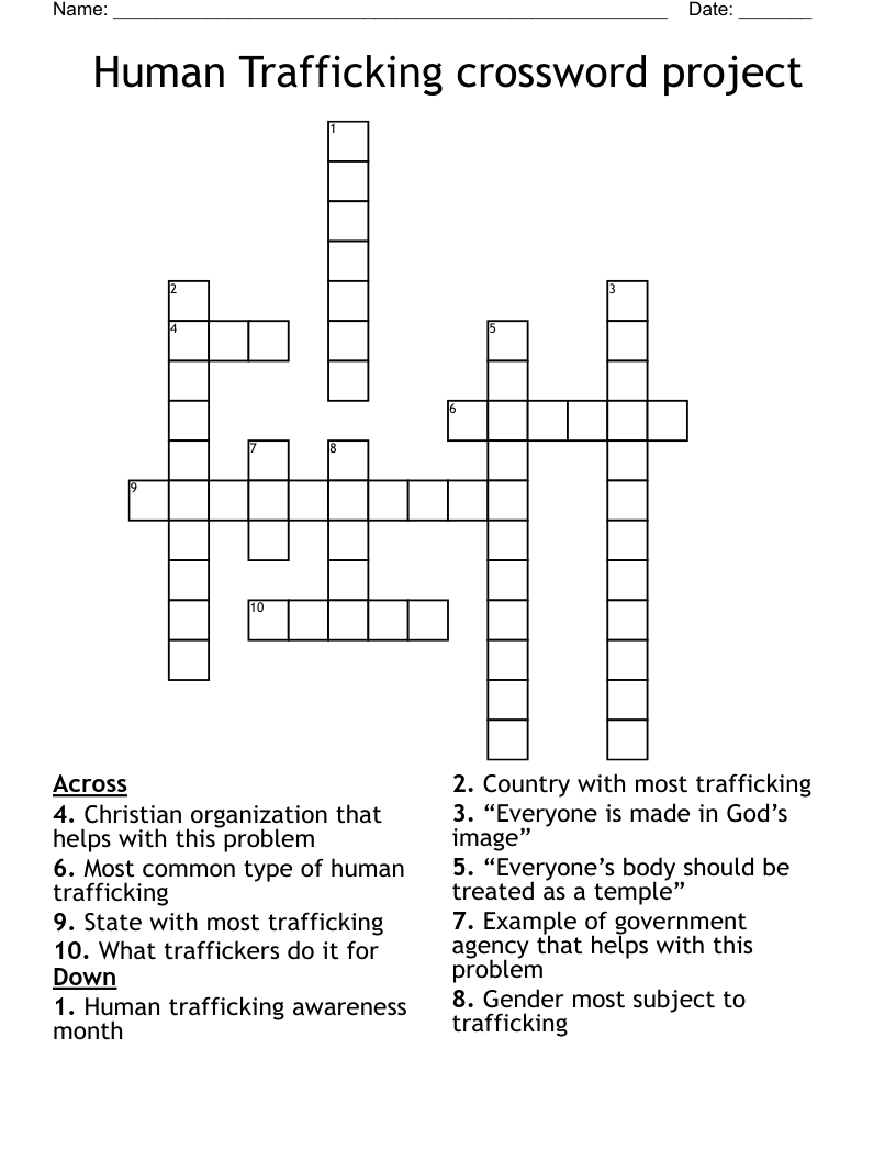Human Trafficking crossword project