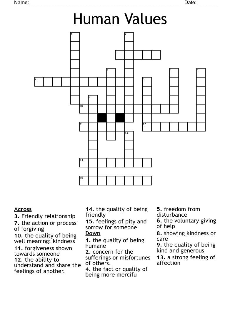 Human Values Crossword