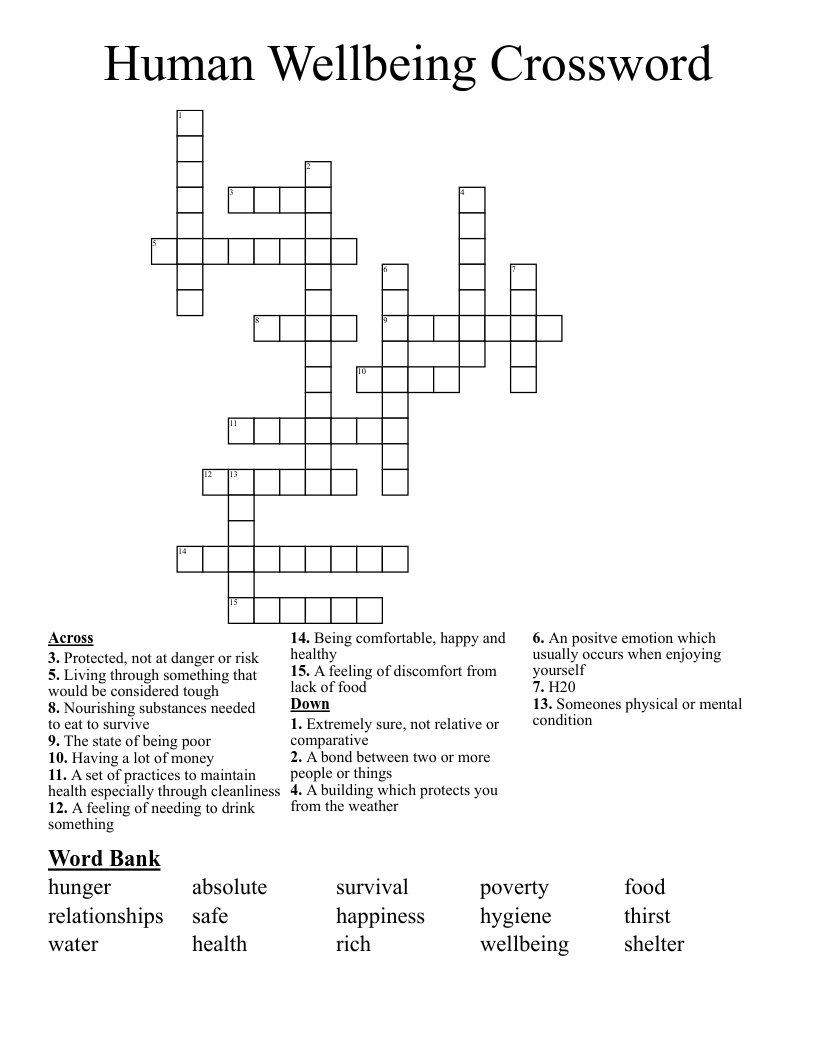 Human Wellbeing Crossword