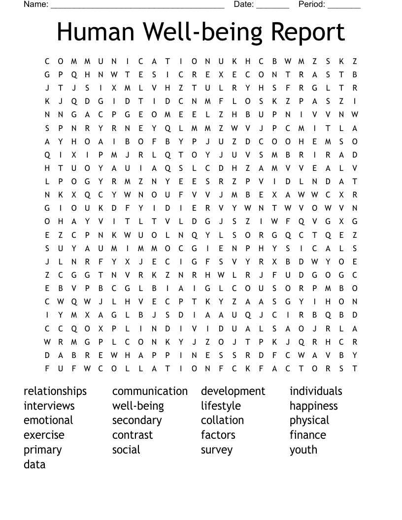 Human Well-being Report Word Search