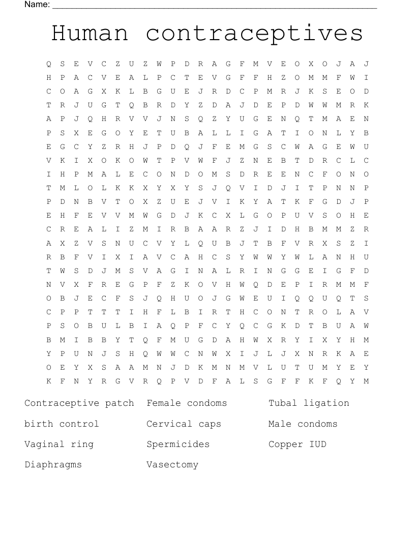 Human contraceptives Word Search