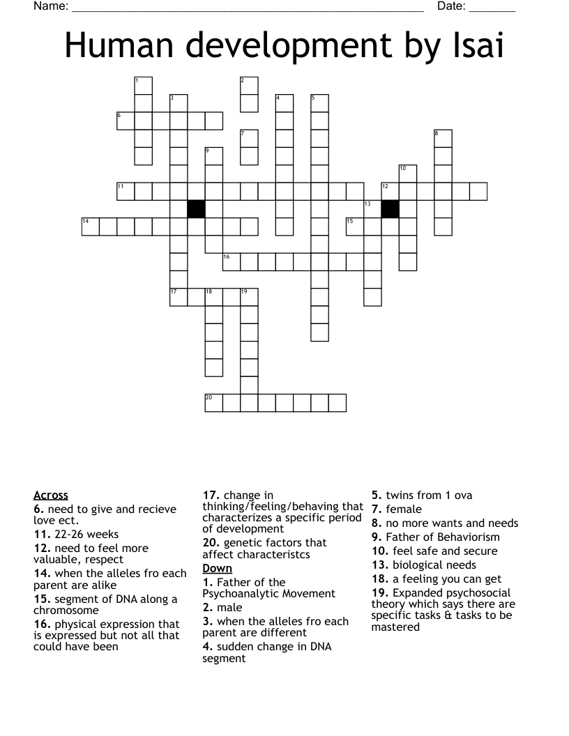Human development by Isai  Crossword