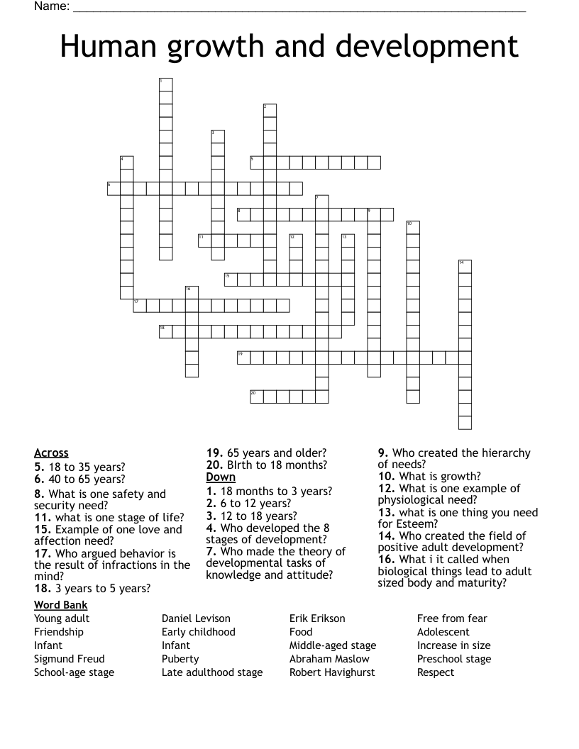 Human growth and development Crossword