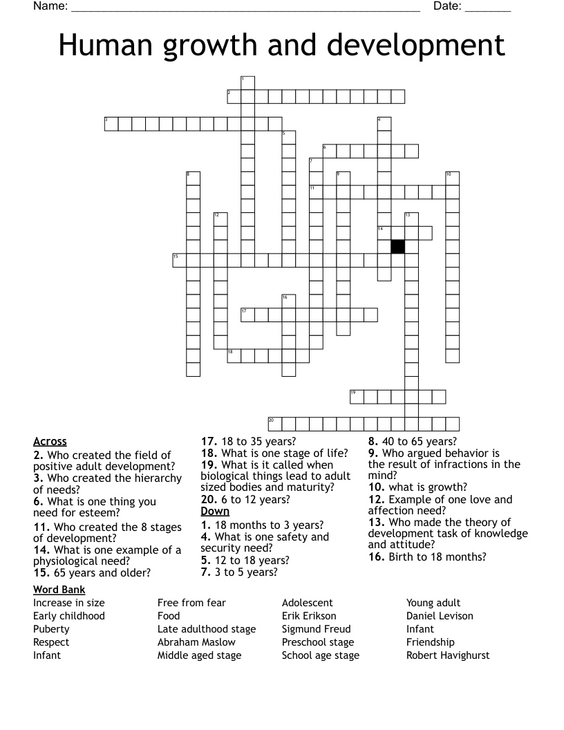 Human growth and development Crossword