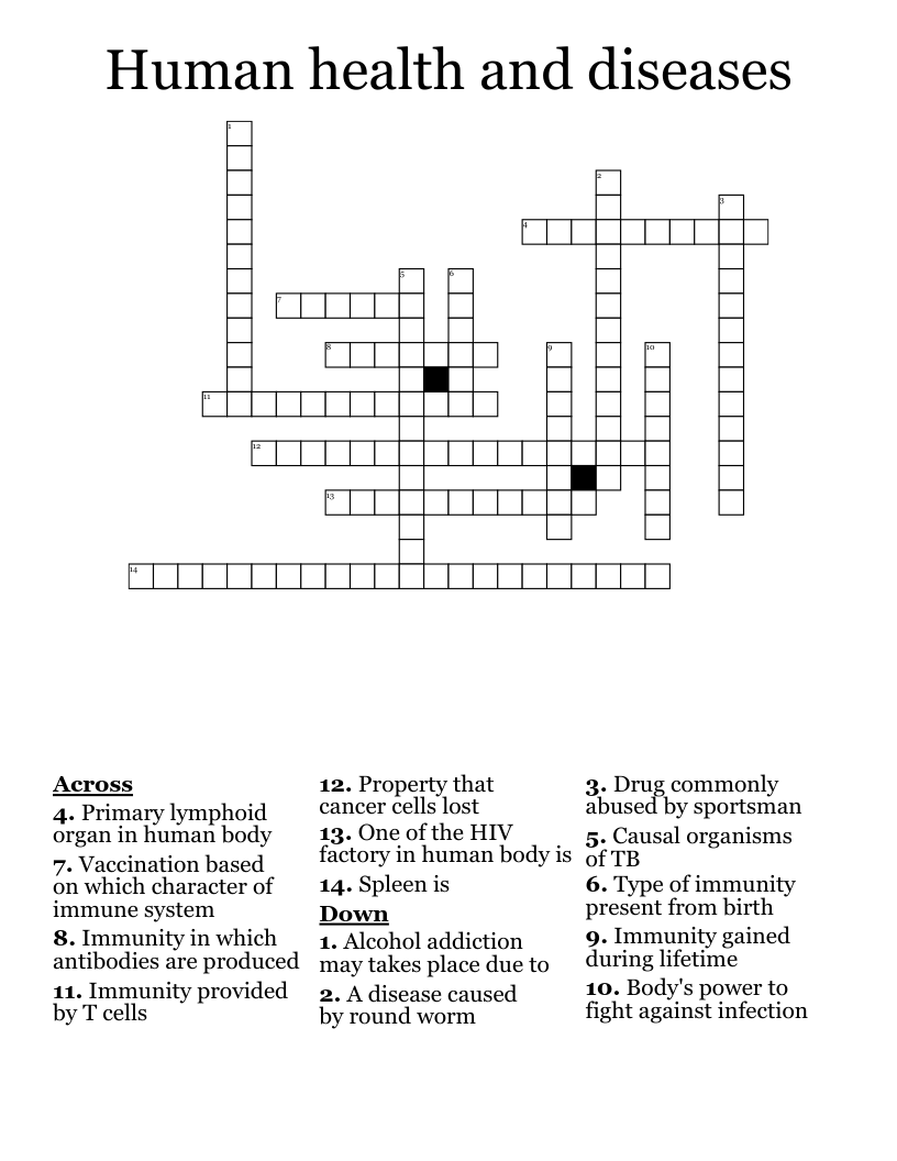 Human health and diseases  Crossword