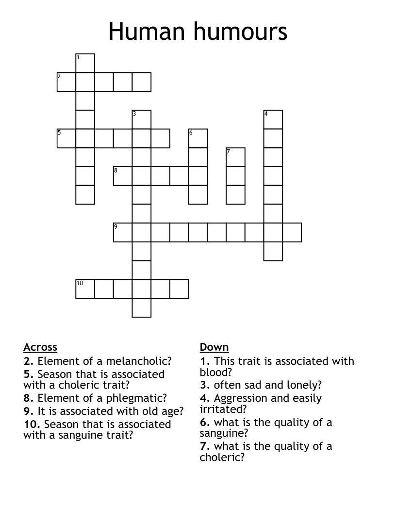 Human humours Crossword