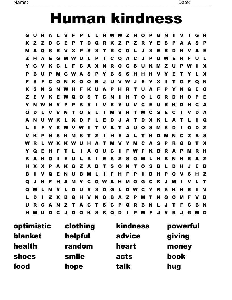 Human kindness Word Search