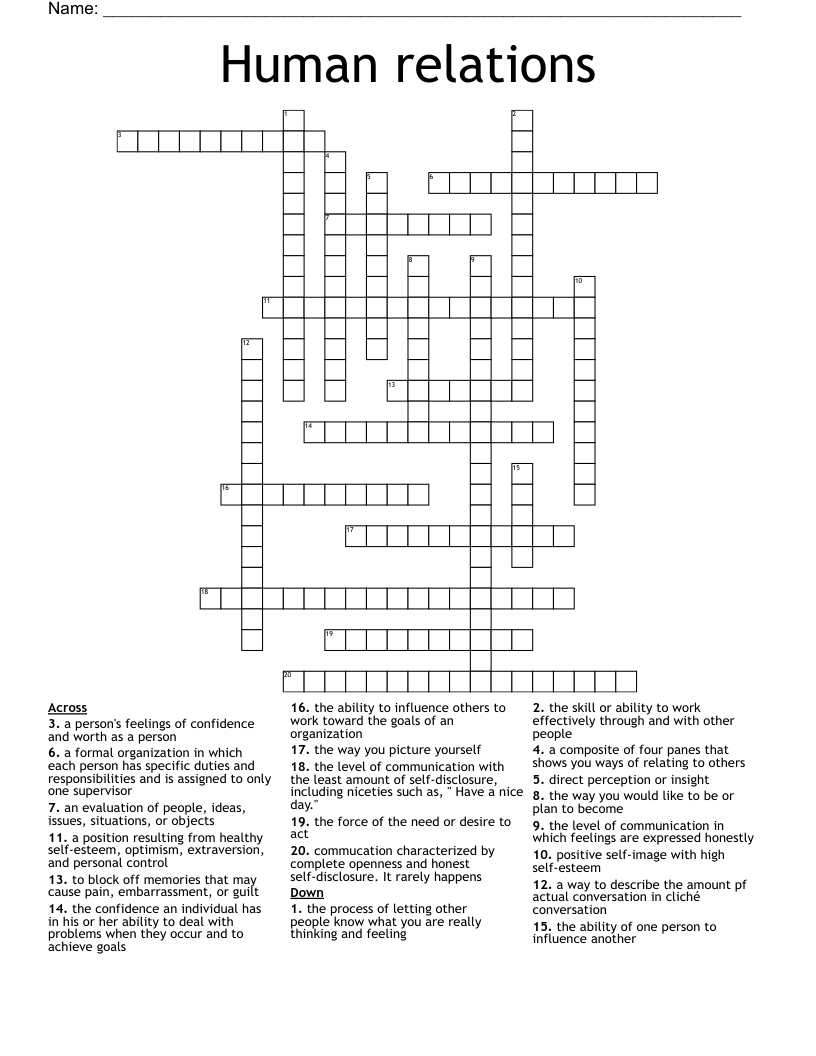 Human relations  Crossword