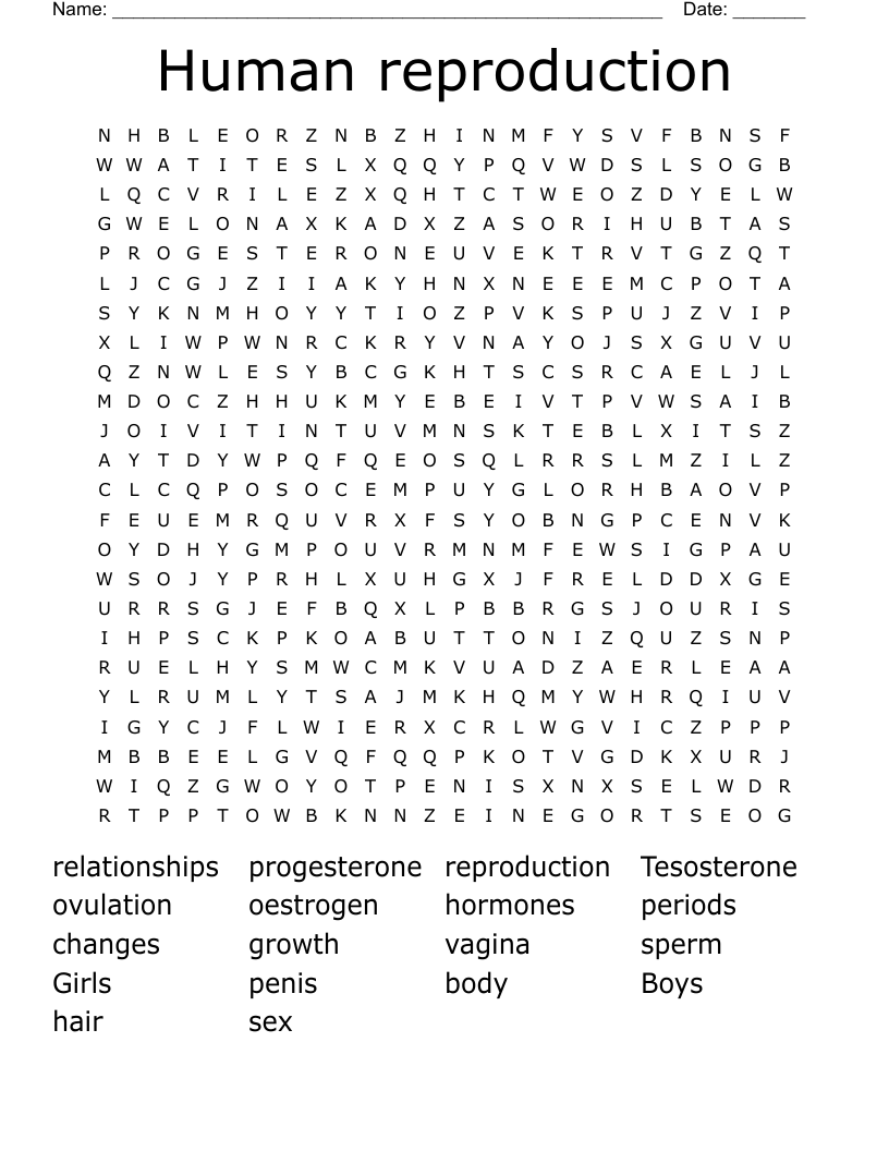 Human reproduction Word Search