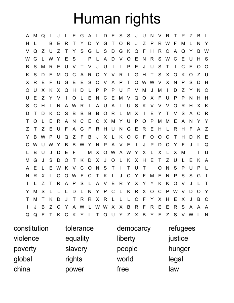 Human rights Word Search