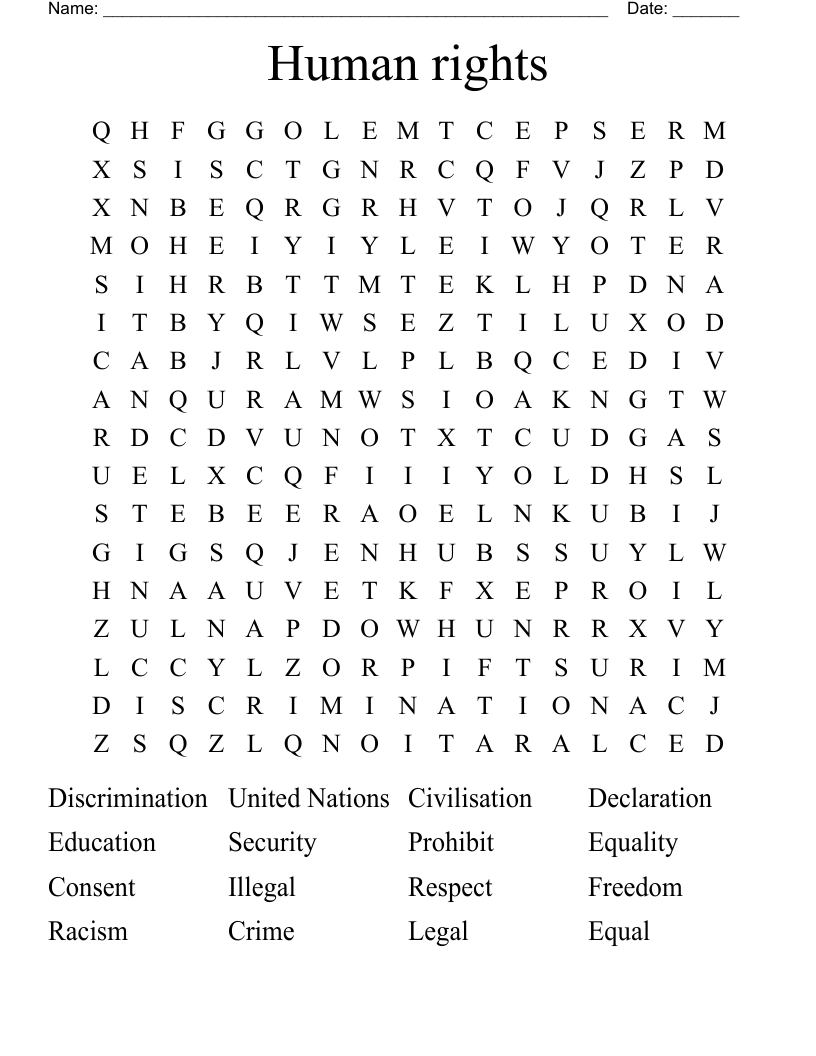 Human rights Word Search