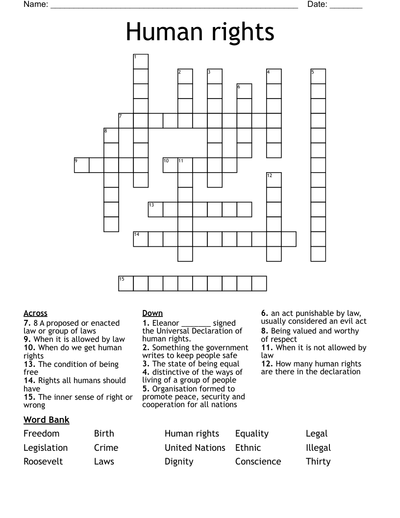 Human rights Crossword