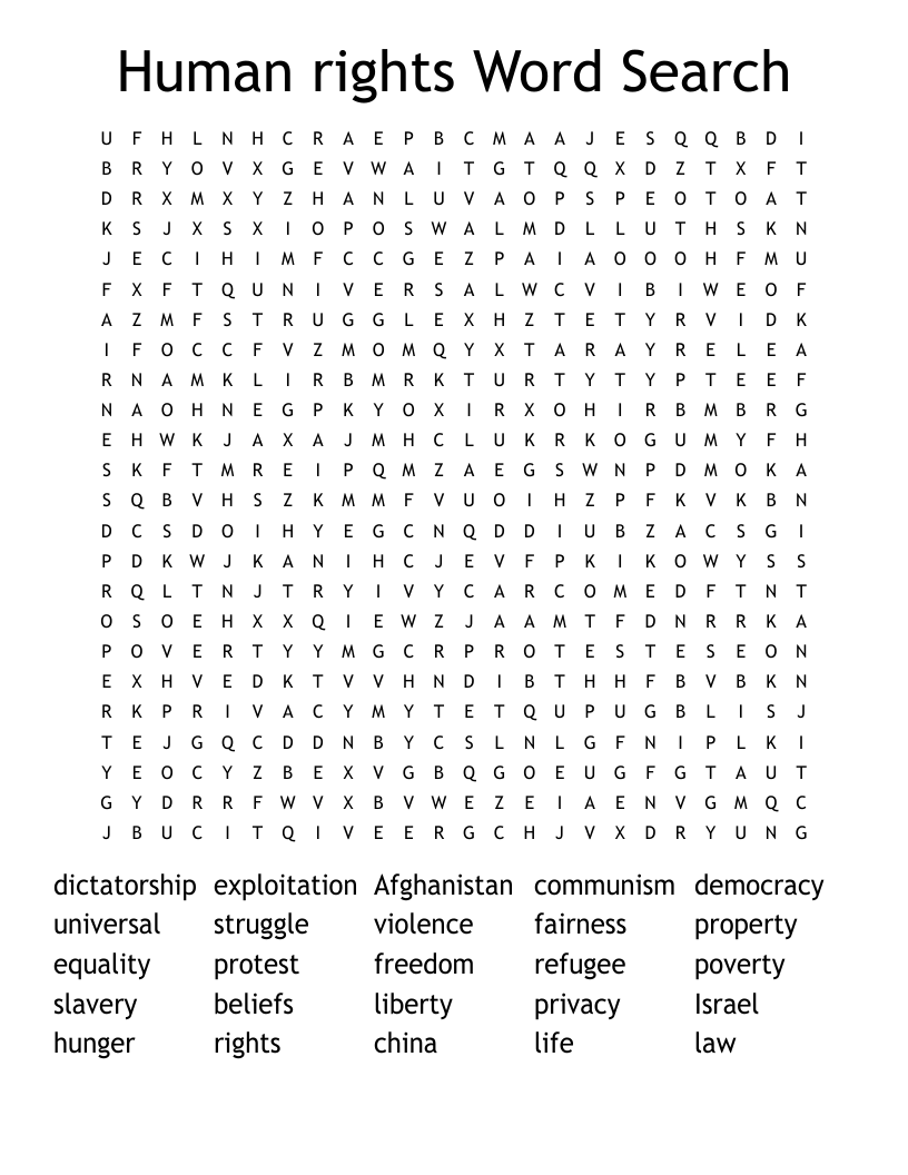 Human rights Word Search 