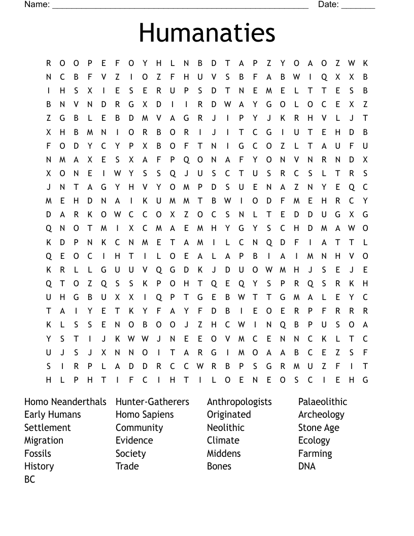 Humanaties  Word Search