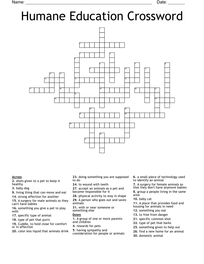 Humane Education Crossword