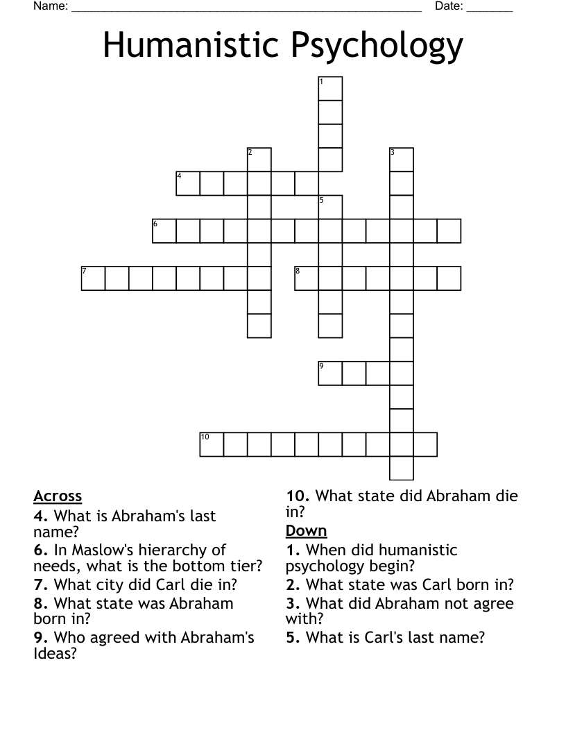 Humanistic Psychology Crossword
