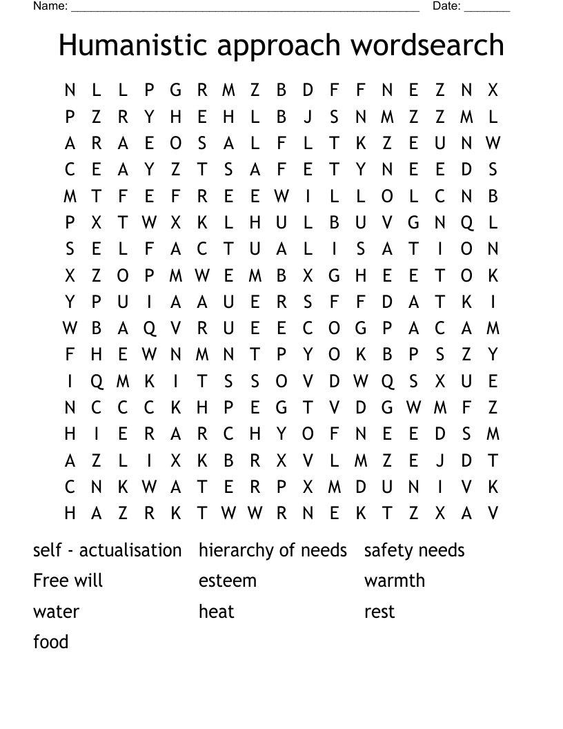 Humanistic approach wordsearch