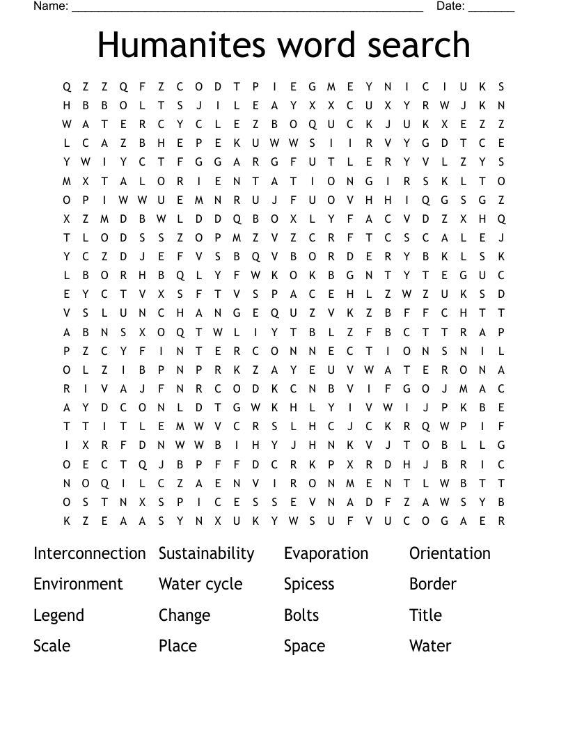 Humanites word search