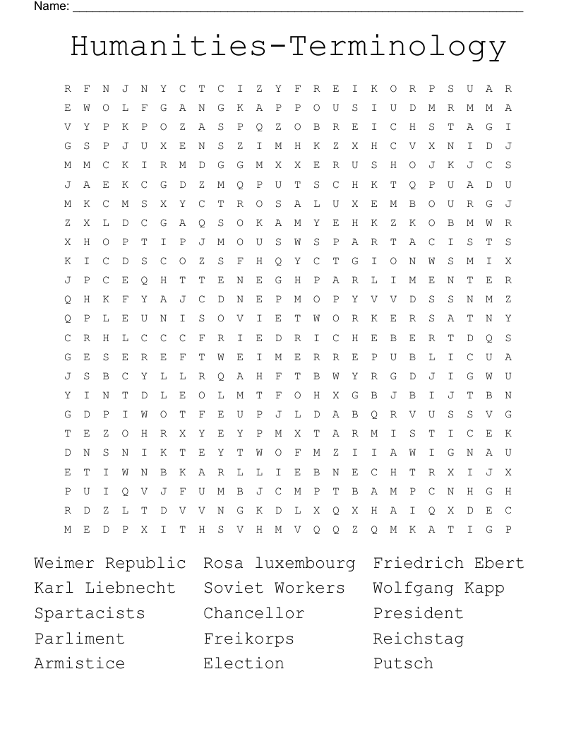 Humanities-Terminology  Word Search
