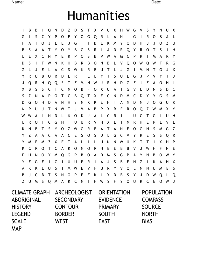Humanities Word Search