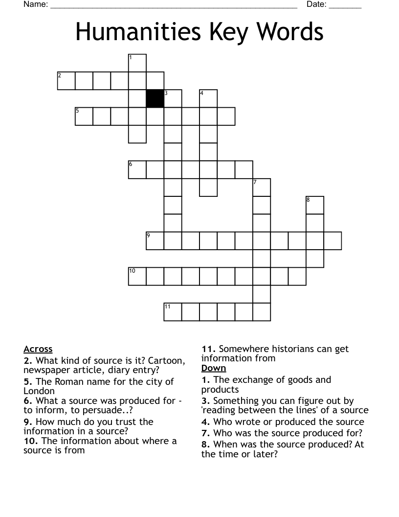 Humanities Key Words Crossword