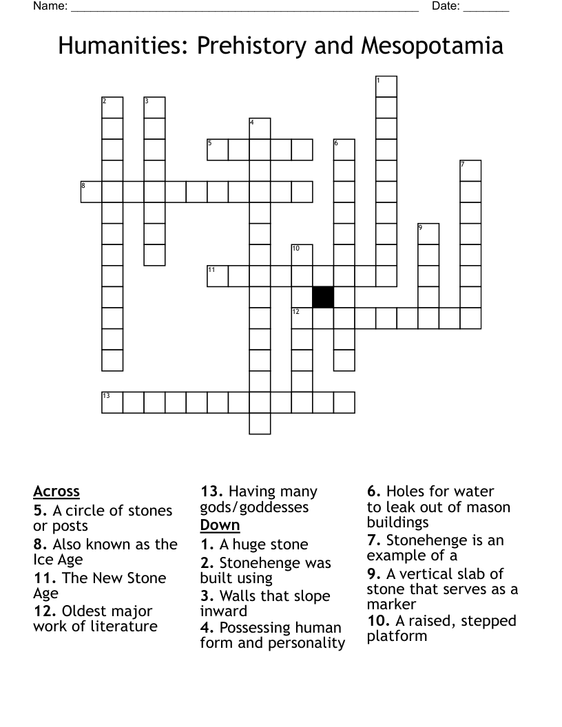 Humanities: Prehistory and Mesopotamia Crossword