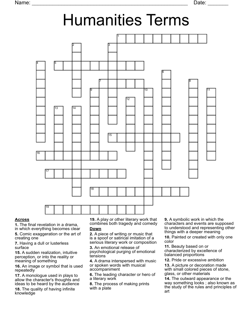 Humanities Terms  Crossword