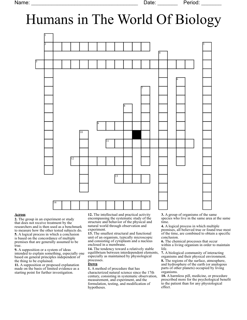 Humans in The World Of Biology Crossword