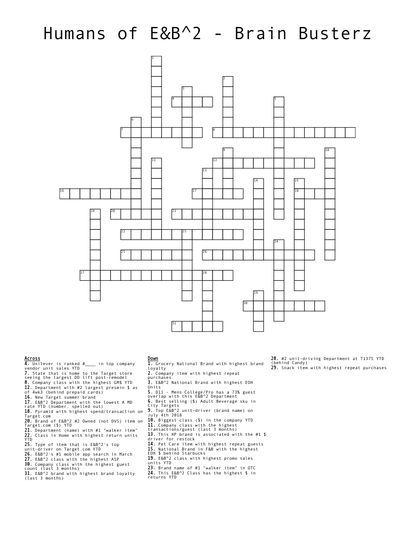 Humans of E&B^2 - Brain Busterz Crossword