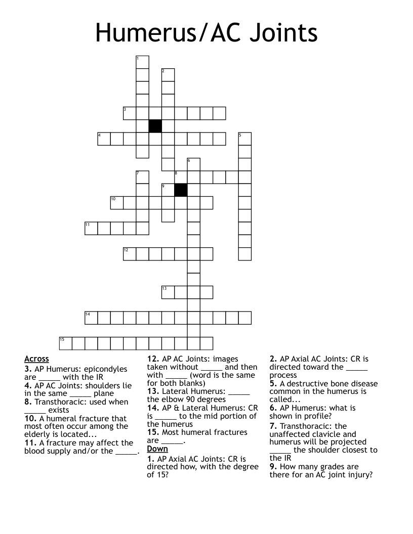 Humerus/AC Joints Crossword