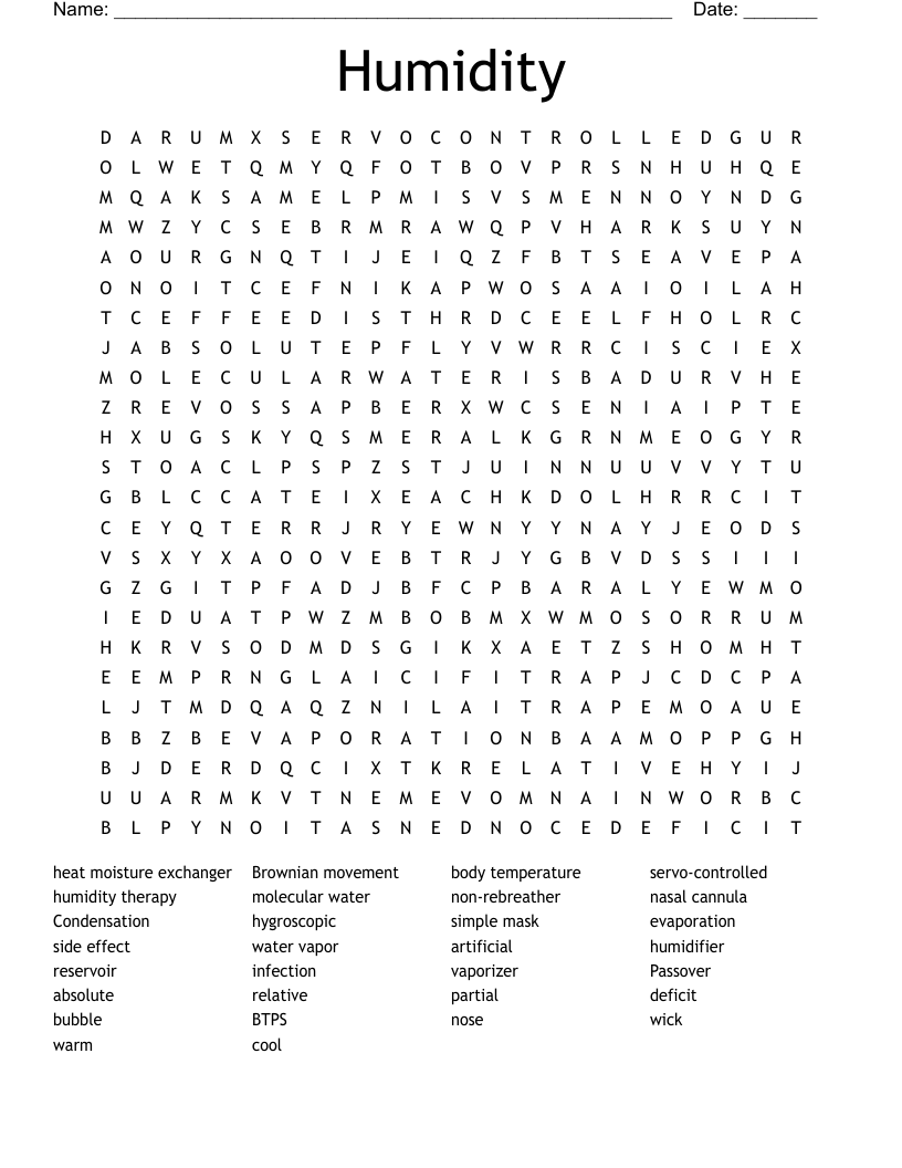 Humidity Word Search
