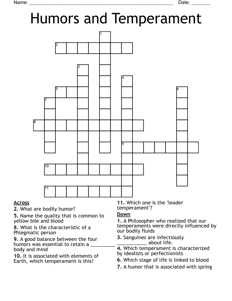 Humors and Temperament Crossword