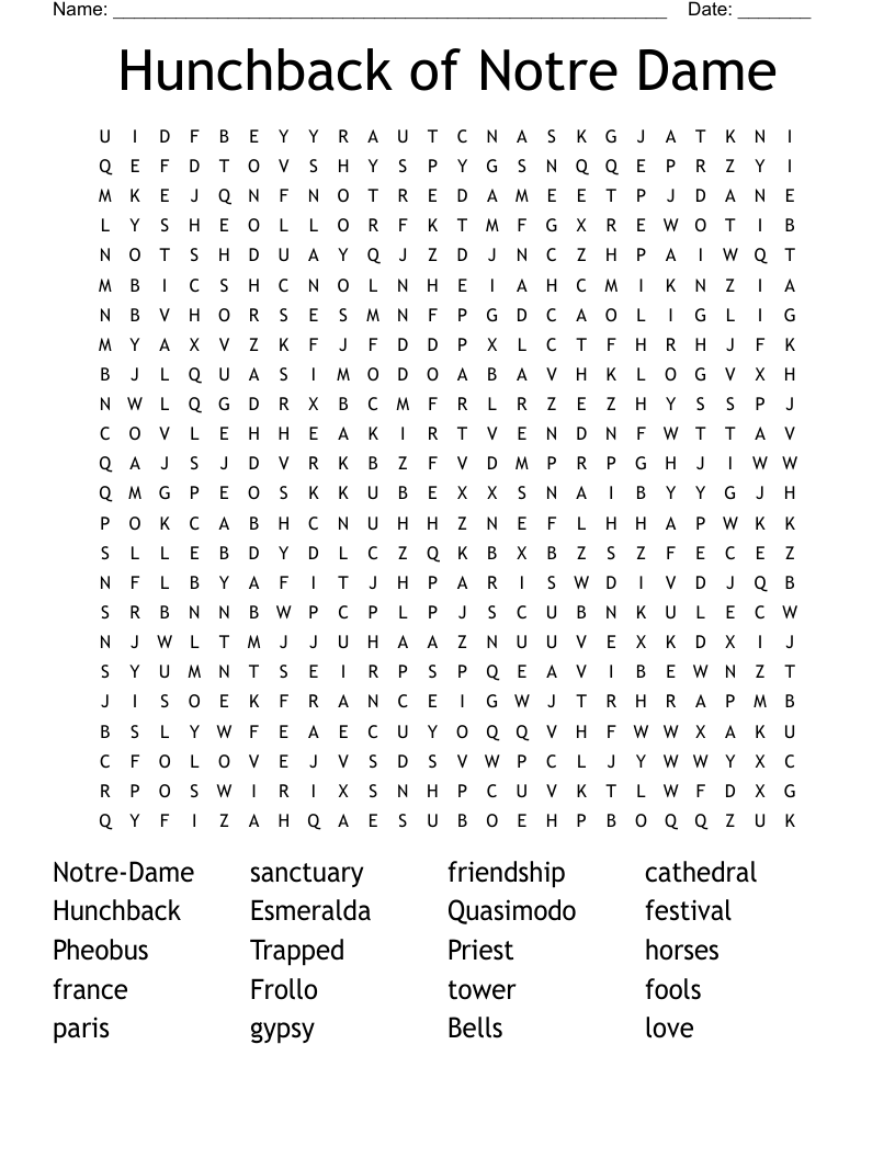 Hunchback of Notre Dame Word Search