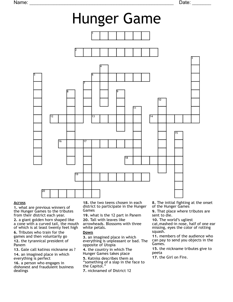 Hunger Game Crossword