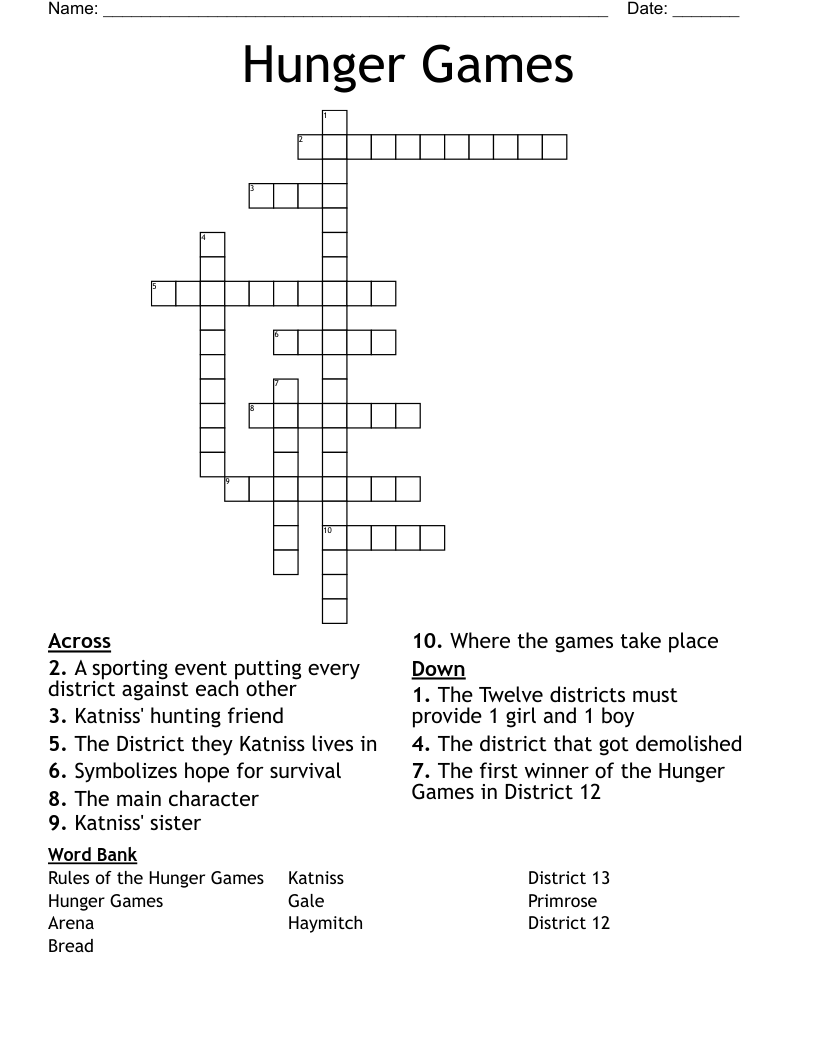 Hunger Games Crossword