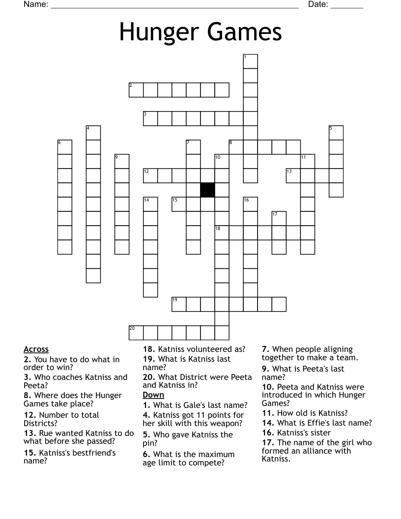 Hunger Games Crossword